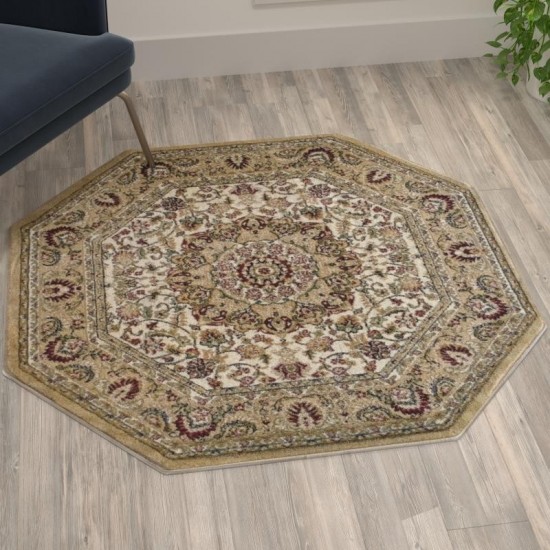 Flash Furniture Mersin Collection Ivory 4x4 Persian Area Rug NR-RG1882-44-IV-GG