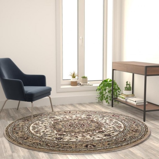 Flash Furniture Mersin Collection Ivory 5x5 Persian Area Rug NR-RG281-55-IV-GG