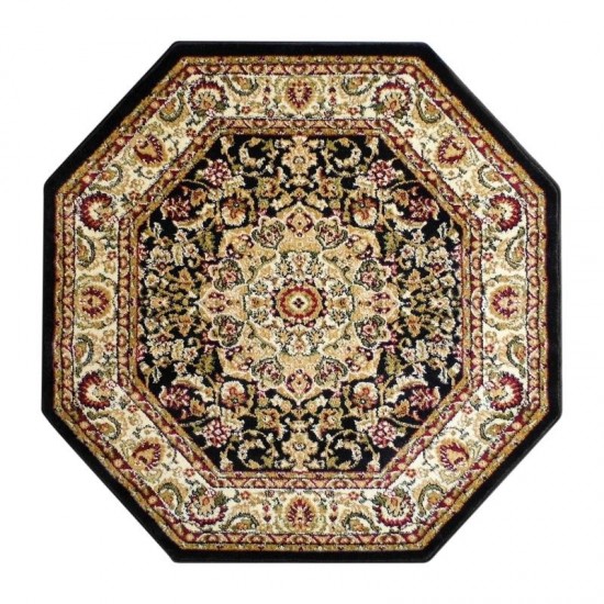 Flash Furniture Mersin Collection Black 5x5 Persian Area Rug NR-RGB401-55O-BK-GG