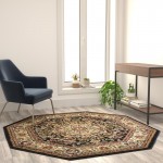 Flash Furniture Mersin Collection Black 5x5 Persian Area Rug NR-RGB401-55O-BK-GG