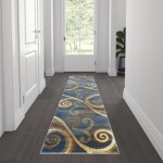 Flash Furniture Valli Collection Blue 2x7 Modern Area Rug OKR-RG1100-27-BL-GG