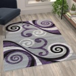 Flash Furniture Valli Collection Purple 4x5 Modern Area Rug OKR-RG1100-45-PU-GG