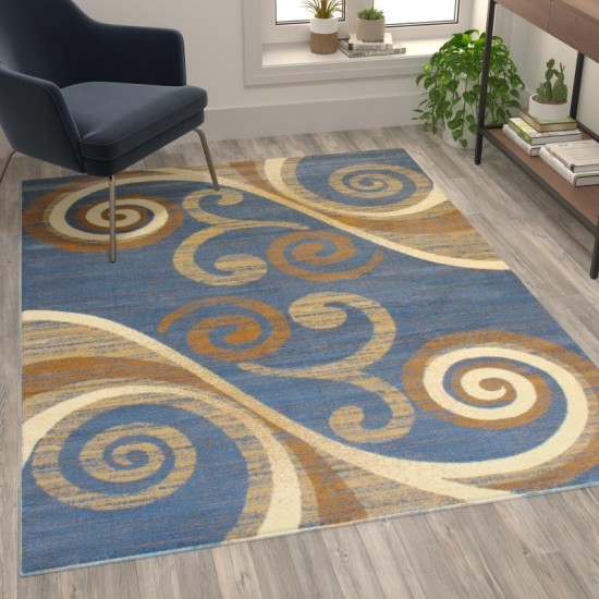 Flash Furniture Valli Collection Blue 5x7 Modern Area Rug OKR-RG1100-57-BL-GG