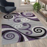 Flash Furniture Valli Collection Purple 5x7 Modern Area Rug OKR-RG1100-57-PU-GG