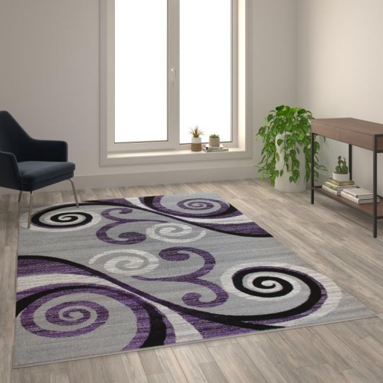 Flash Furniture Valli Collection Purple 6x9 Modern Area Rug OKR-RG1100-69-PU-GG