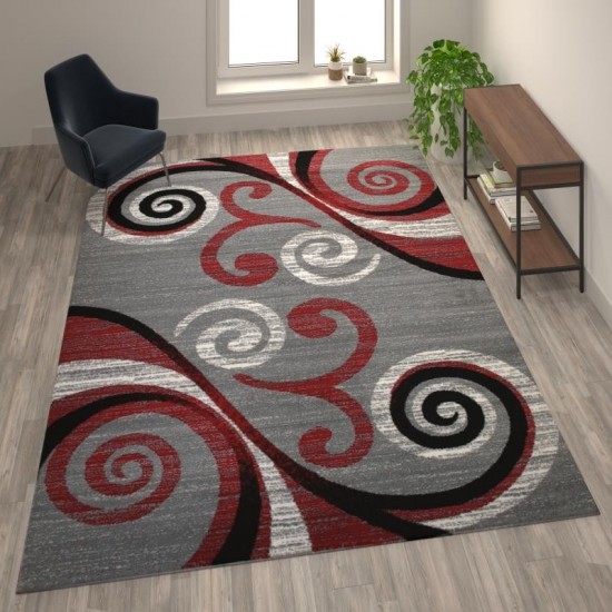 Flash Furniture Valli Collection Red 8x10 Modern Area Rug OKR-RG1100-810-RD-GG