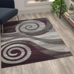 Flash Furniture Cirrus Collection 4x5 Purple Swirl Area Rug OKR-RG1103-45-PU-GG