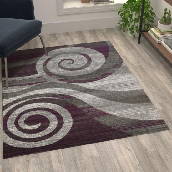 Flash Furniture Cirrus Collection 4x5 Purple Swirl Area Rug OKR-RG1103-45-PU-GG