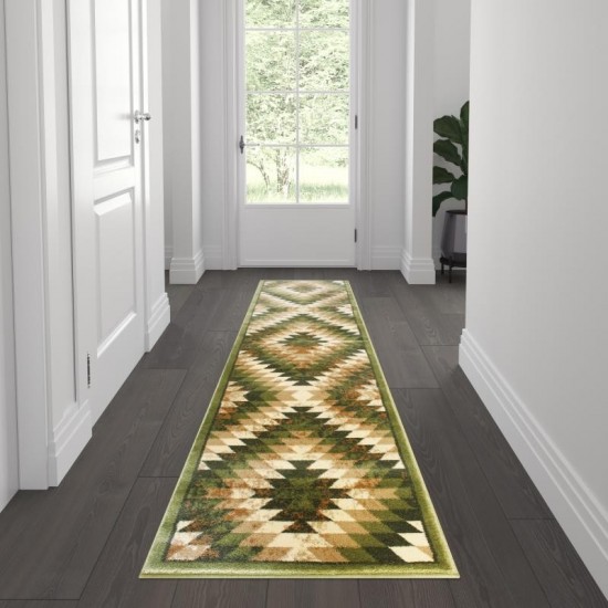 Flash Furniture Teagan Collection Green 2' x 7' Area Rug OKR-RG1106-27-GN-GG