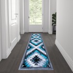 Flash Furniture Teagan Collection Turquoise 2' x 7' Area Rug OKR-RG1106-27-TQ-GG