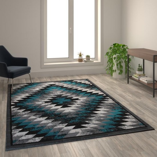 Flash Furniture Teagan Collection Turquoise 6' x 9' Area Rug OKR-RG1106-69-TQ-GG