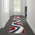 Flash Furniture Altum Collection Red 2' x 7' Waves Area Rug OKR-RG1107-27-RD-GG