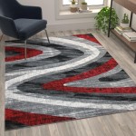 Flash Furniture Altum Collection Red 5' x 7' Waves Area Rug OKR-RG1107-57-RD-GG