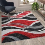 Flash Furniture Wisp Collection 5x7 Red Ripple Area Rug OKR-RG1109-57-RD-GG