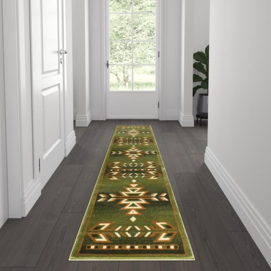 Flash Furniture Lodi Collection Green 2x7 Southwest Area Rug OKR-RG1113-27-GN-GG