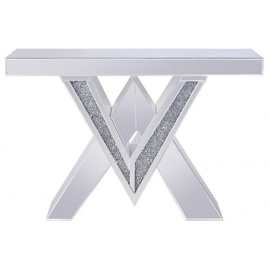 ACME Noralie Console Table, Mirrored & Faux Diamonds