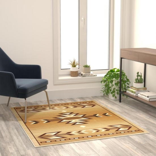 Flash Furniture Lodi Collection Brown 4x5 Southwest Area Rug OKR-RG1113-45-BG-GG