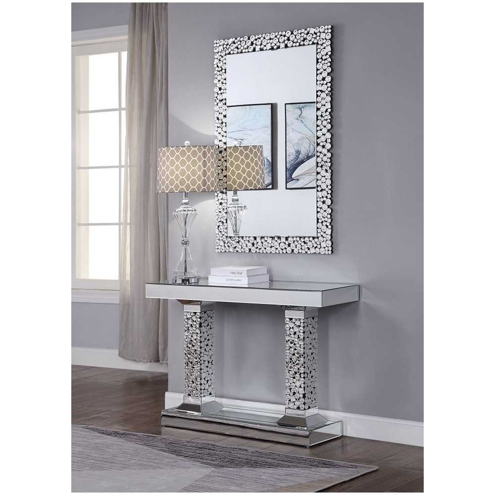 ACME Kachina Console Table, Mirrored & Faux Diamonds