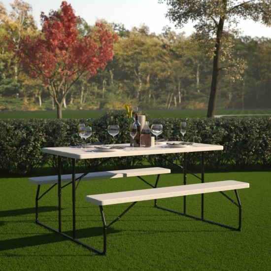 Flash Furniture Insta-Fold White Picnic Table/Bench RB-EBB-1470FD-WH-GG
