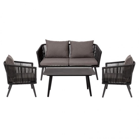 Flash Furniture Kierra Black Loveseat-2 Chair-Table SDA-AD723002-4-BK-GG
