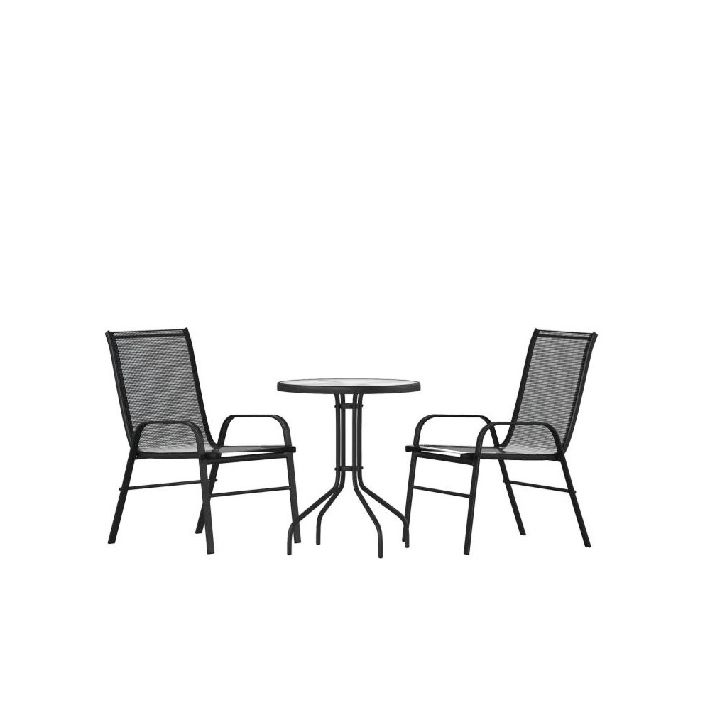Flash Furniture Brazos 23.75" Round Black Patio Set TLH-0701303C-GG Flash Furniture Brazos 23.75" Round Black Patio Set TLH-0701303C-GG