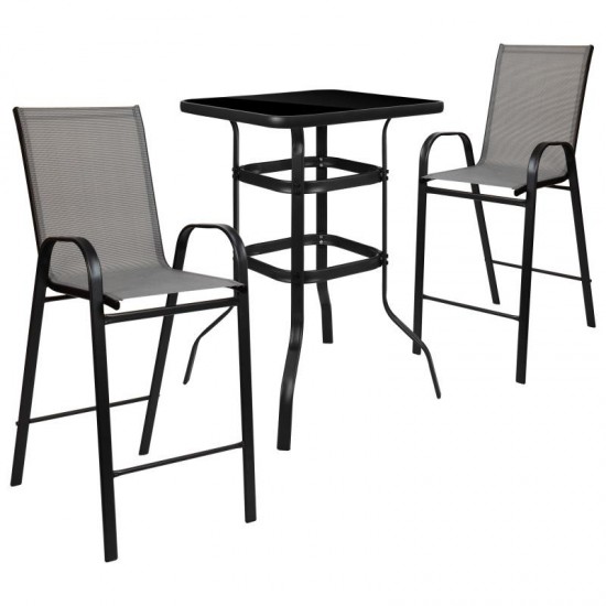 Flash Furniture Brazos Gray Glass Bar Patio Table Set TLH-073H092H-GR-GG