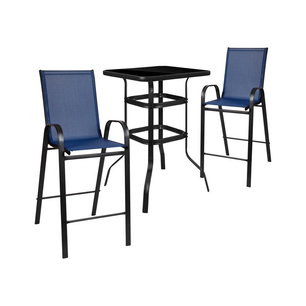 Flash Furniture Brazos Navy Glass Bar Patio Table Set TLH-073H092H-NV-GG