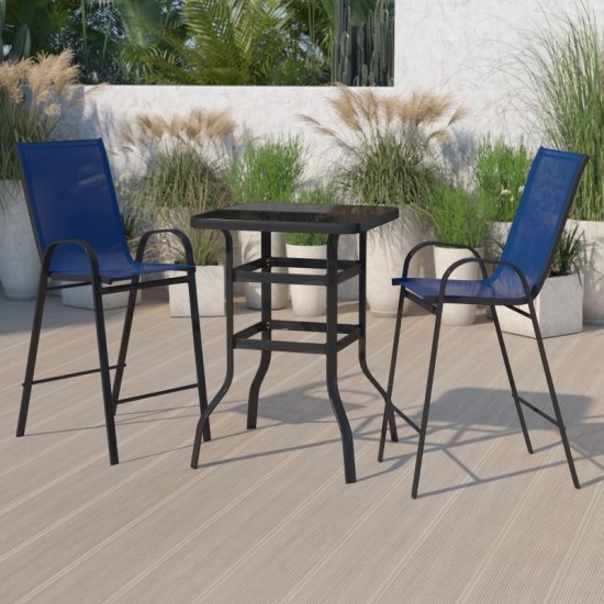 Flash Furniture Brazos Navy Glass Bar Patio Table Set TLH-073H092H-NV-GG