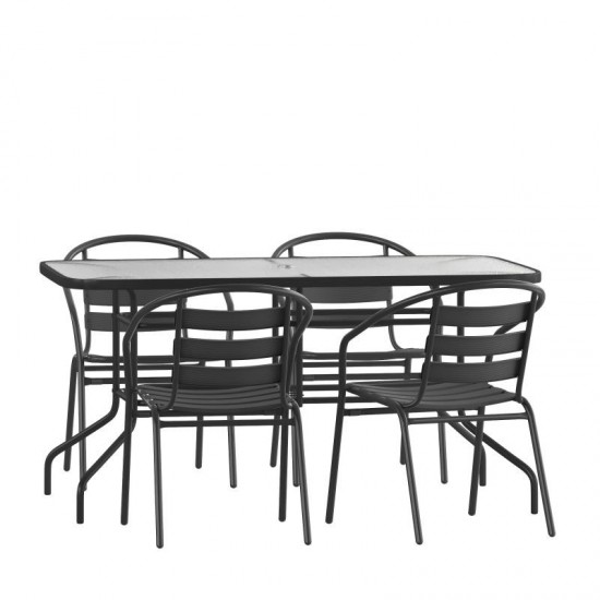 Flash Furniture Lila 31.5x55 Black Patio Table Set TLH-089REC-017CBK4-GG