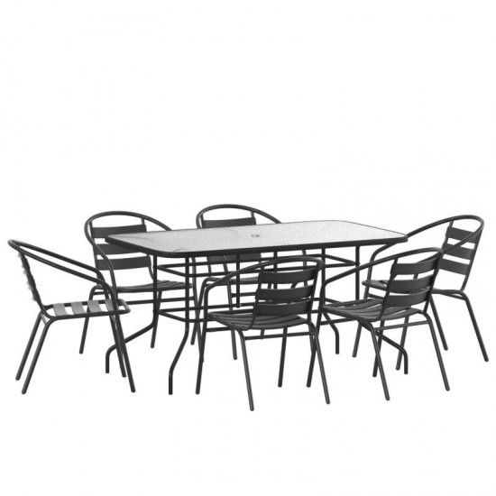 Flash Furniture Lila 31.5x55 Black Patio Table Set TLH-089REC-017CBK6-GG