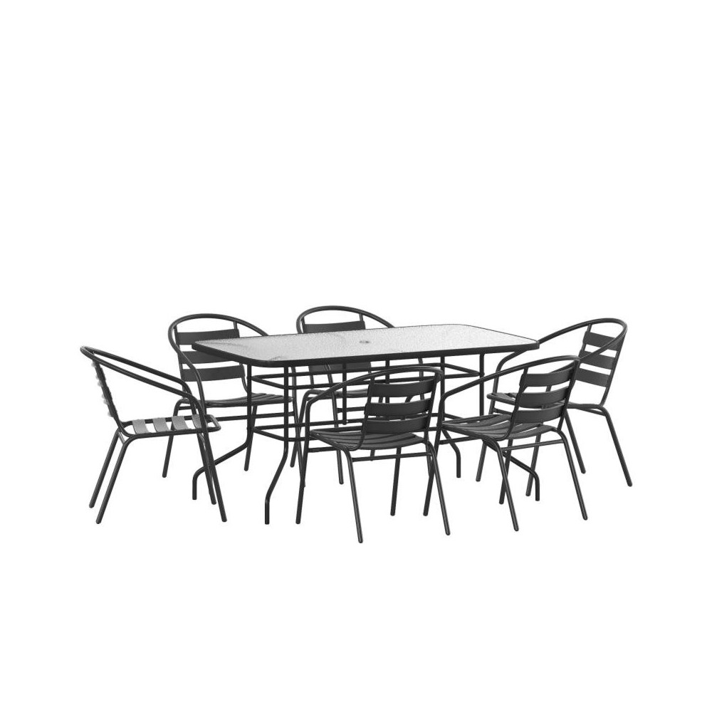 Flash Furniture Lila 31.5x55 Black Patio Table Set TLH-089REC-017CBK6-GG