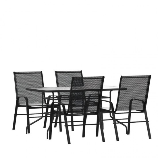 Flash Furniture Brazos 31.5x55 Black Patio Table Set TLH-089REC-303CBK4-GG