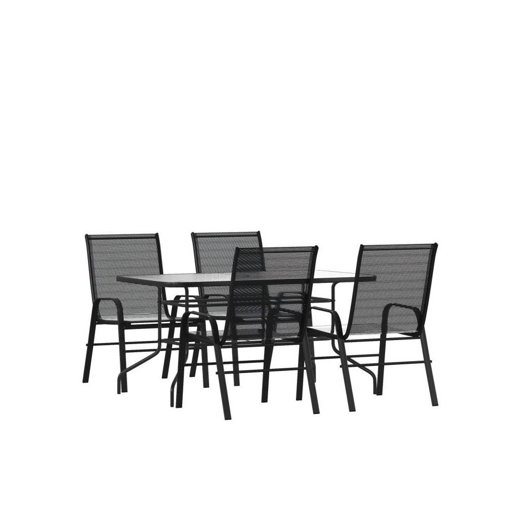Flash Furniture Brazos 31.5x55 Black Patio Table Set TLH-089REC-303CBK4-GG Flash Furniture Brazos 31.5x55 Black Patio Table Set TLH-089REC-303CBK4-GG