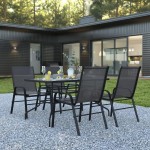 Flash Furniture Brazos 31.5x55 Black Patio Table Set TLH-089REC-303CBK4-GG