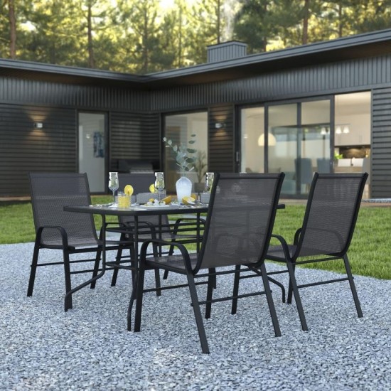 Flash Furniture Brazos 31.5x55 Black Patio Table Set TLH-089REC-303CBK4-GG