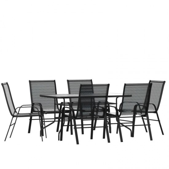 Flash Furniture Brazos 31.5x55 Black Patio Table Set TLH-089REC-303CBK6-GG