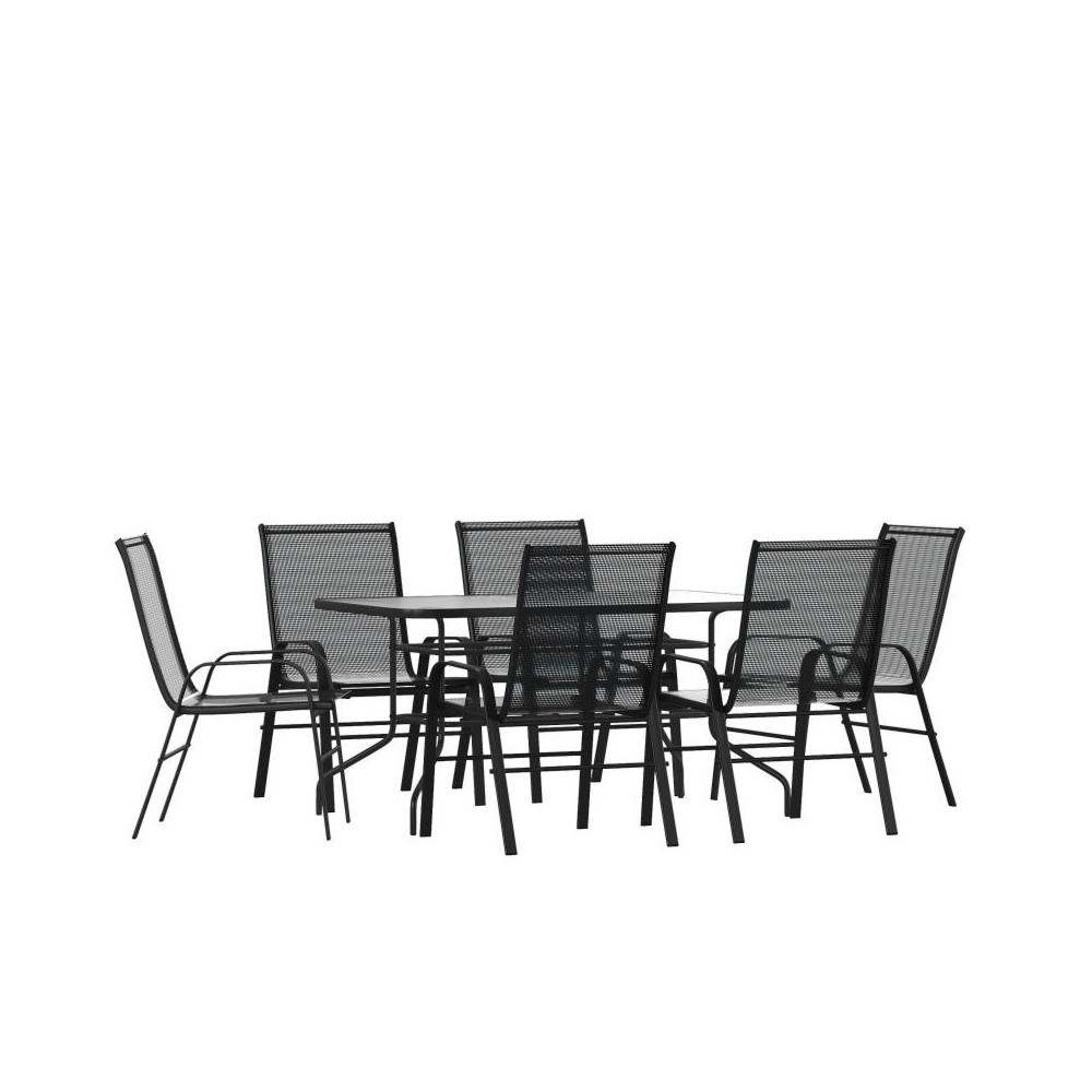 Flash Furniture Brazos 31.5x55 Black Patio Table Set TLH-089REC-303CBK6-GG