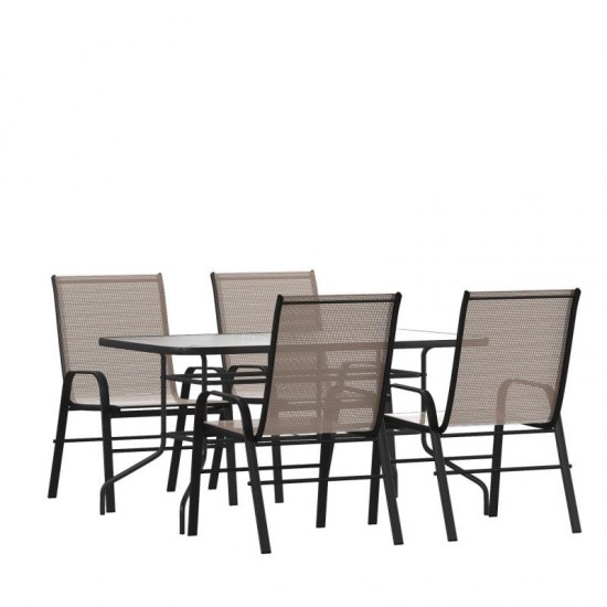 Flash Furniture Brazos 31.5x55 Brown Patio Table Set TLH-089REC-303CBN4-GG