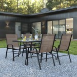 Flash Furniture Brazos 31.5x55 Brown Patio Table Set TLH-089REC-303CBN4-GG