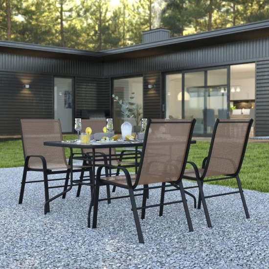 Flash Furniture Brazos 31.5x55 Brown Patio Table Set TLH-089REC-303CBN4-GG