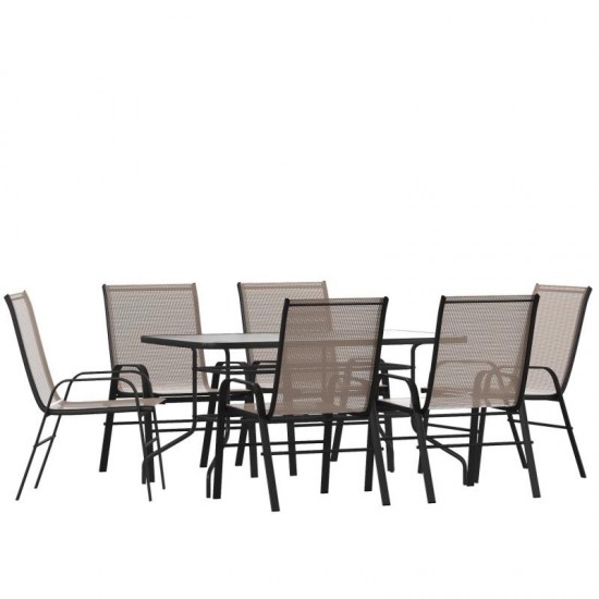 Flash Furniture Brazos 31.5x55 Brown Patio Table Set TLH-089REC-303CBN6-GG