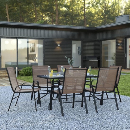 Flash Furniture Brazos 31.5x55 Brown Patio Table Set TLH-089REC-303CBN6-GG