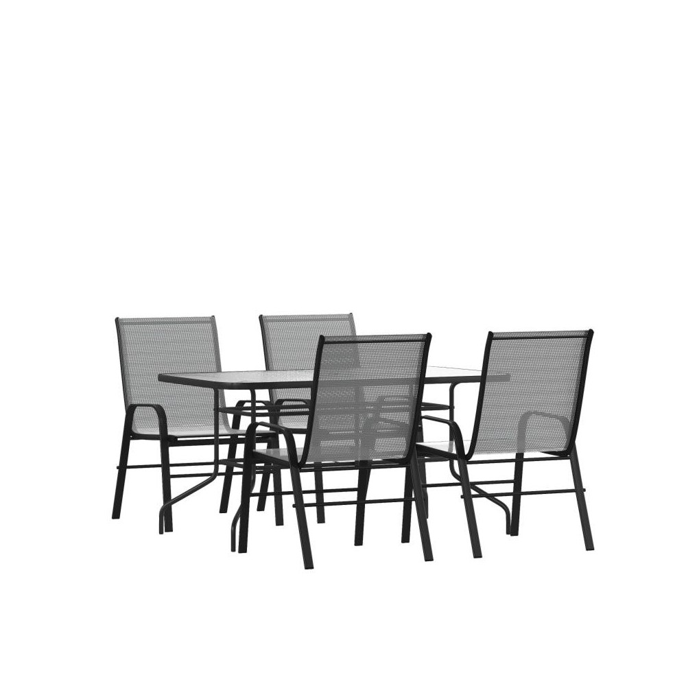 Flash Furniture Brazos 31.5x55 Gray Patio Table Set TLH-089REC-303CGY4-GG