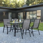 Flash Furniture Brazos 31.5x55 Gray Patio Table Set TLH-089REC-303CGY4-GG