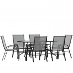 Flash Furniture Brazos 31.5x55 Gray Patio Table Set TLH-089REC-303CGY6-GG