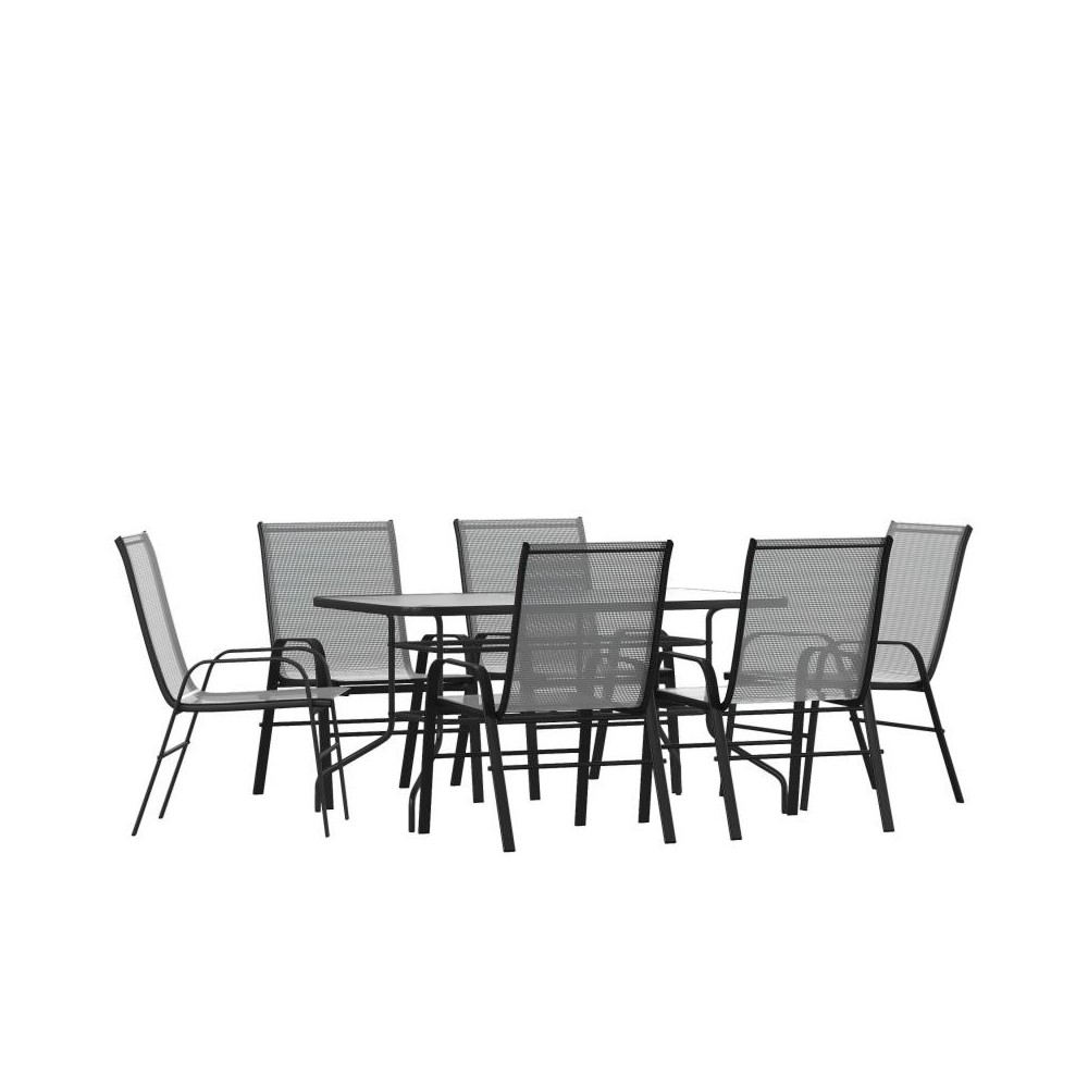 Flash Furniture Brazos 31.5x55 Gray Patio Table Set TLH-089REC-303CGY6-GG