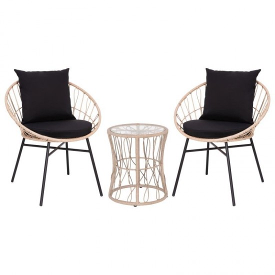 Flash Furniture Devon 3 PC Tan/Black Rattan Set TW-VN017-18-TAN-BK-GG