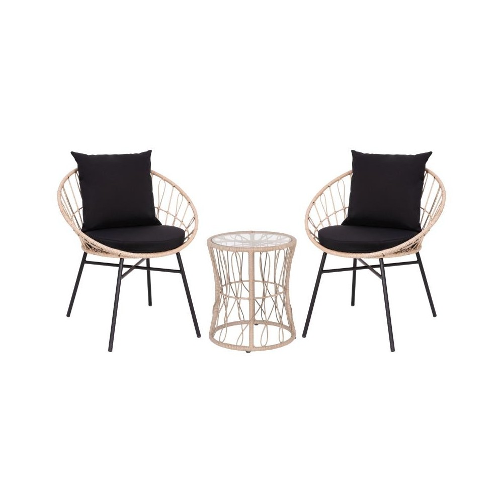 Flash Furniture Devon 3 PC Tan/Black Rattan Set TW-VN017-18-TAN-BK-GG