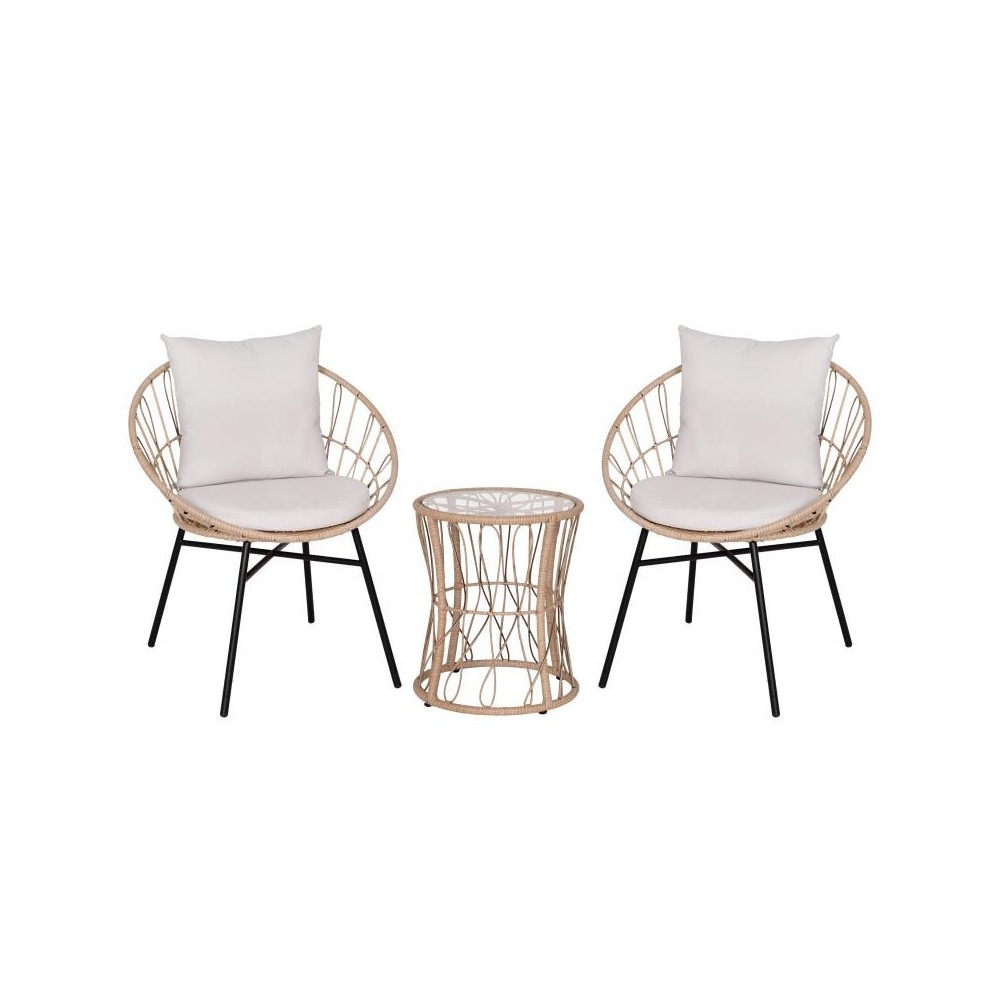 Flash Furniture Devon 3 PC Tan/Light Gray Rattan Set TW-VN017-18-TAN-GG