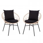 Flash Furniture Devon 2PK Tan Rope Chair-BLK Cushion TW-VN017-TAN-BK-GG